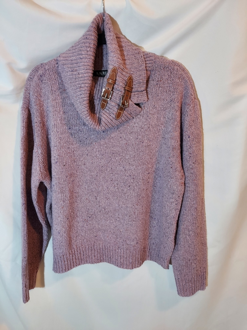 Lauren Ralph Lauren Buckle-Trim Mélange Turtleneck Sweater Lavender Frost Large